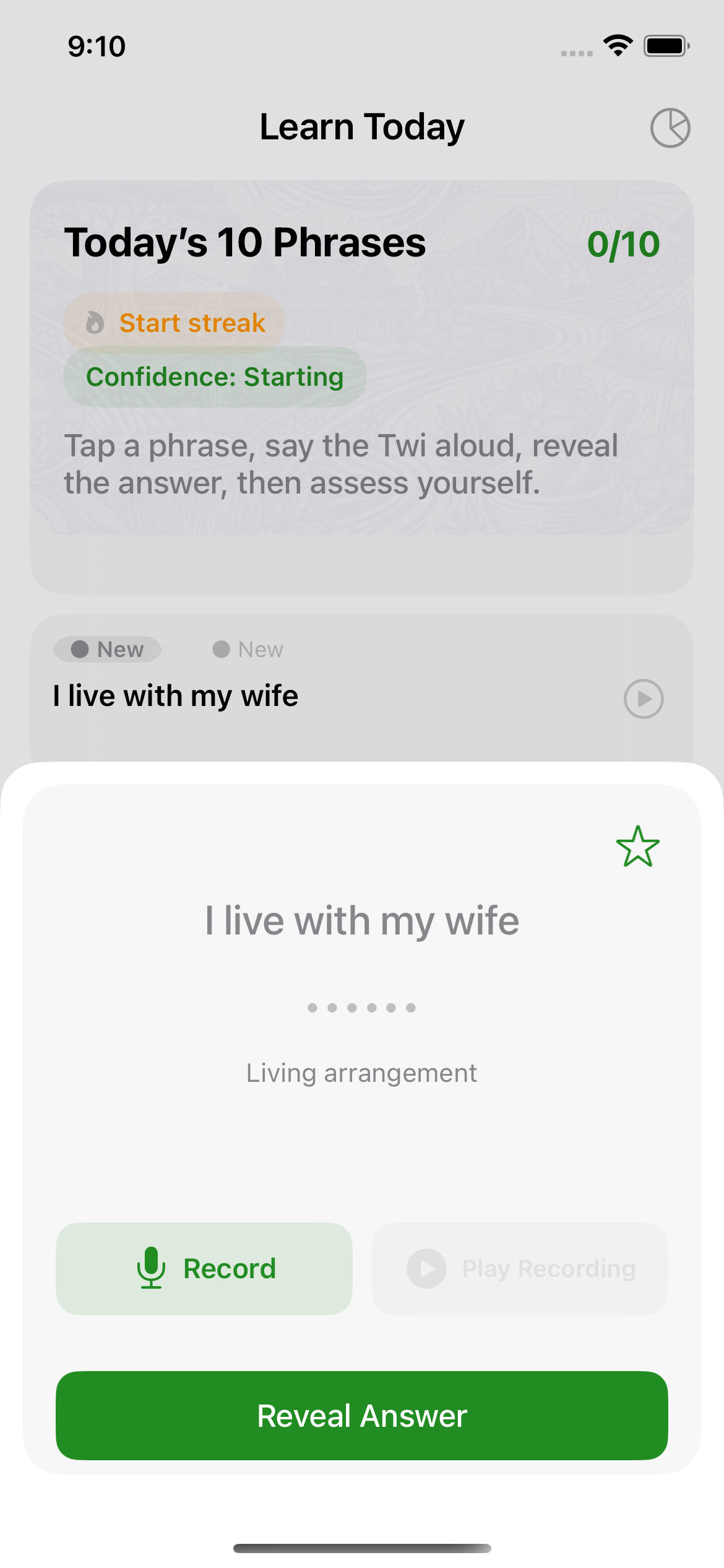 Nkyea Twi Phrasebook daily learning screen